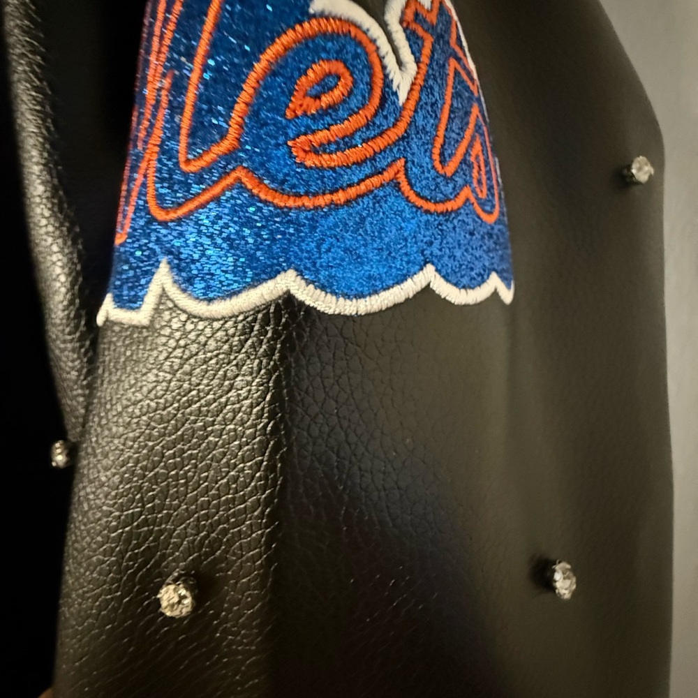 Anthropologie Black Varsity Jacket with Multicolor Patches - Picture 7 of 7